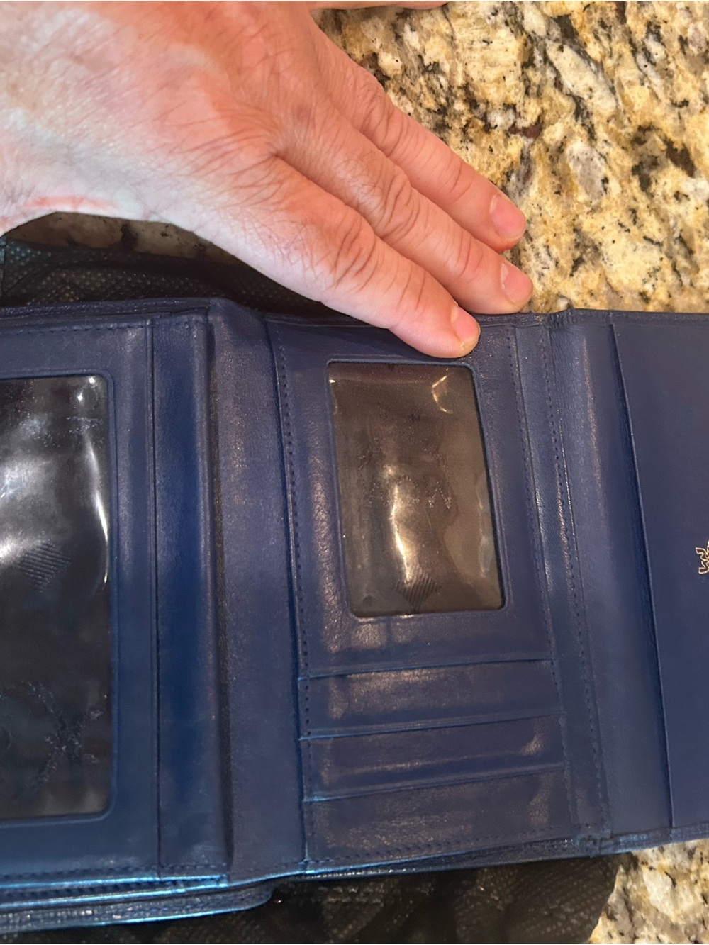 MCM Navy Blue Leather Trifold Wallet with Gold Hardware - Picture 5 of 8